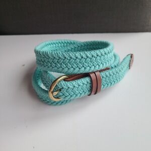 Women's GAP Sz XS TEAL Slim Leather Braided‎ Blue Brown Belt